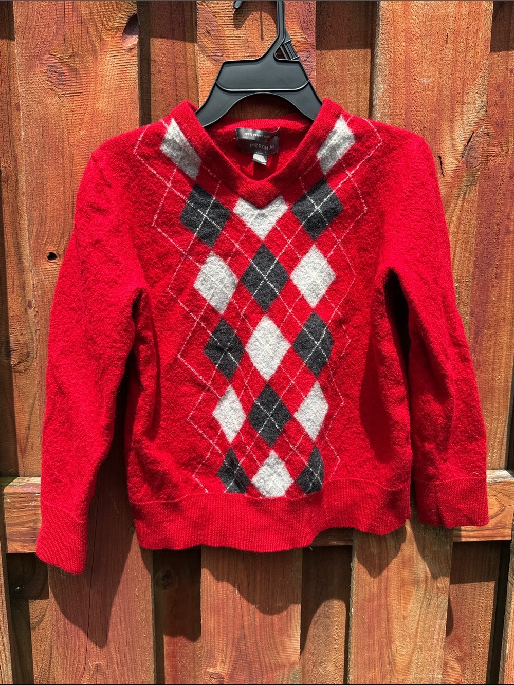 Merona Kids XL 100% Merino Wool Red Argyle Sweater Boys Girls Size XL